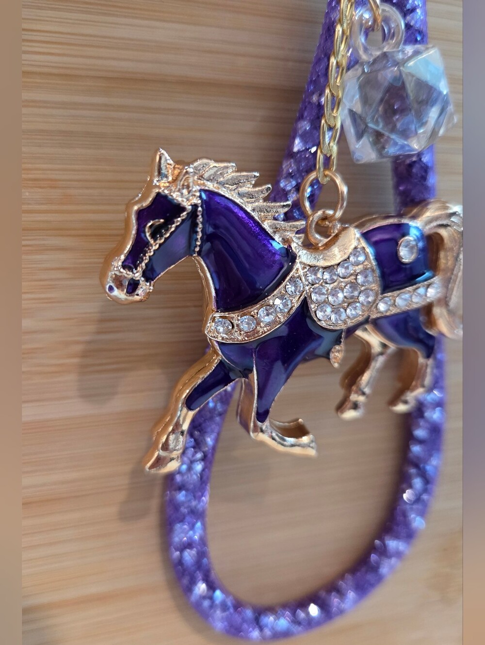 🐎 Sparkling Rhinestone Crystal Horse Purse Charm Purple Woven Loop Wristlet 🐎